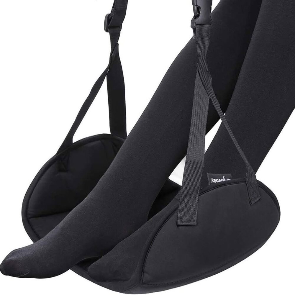 Adjustable Black Under-Desk Footrest Hammock for Home Office